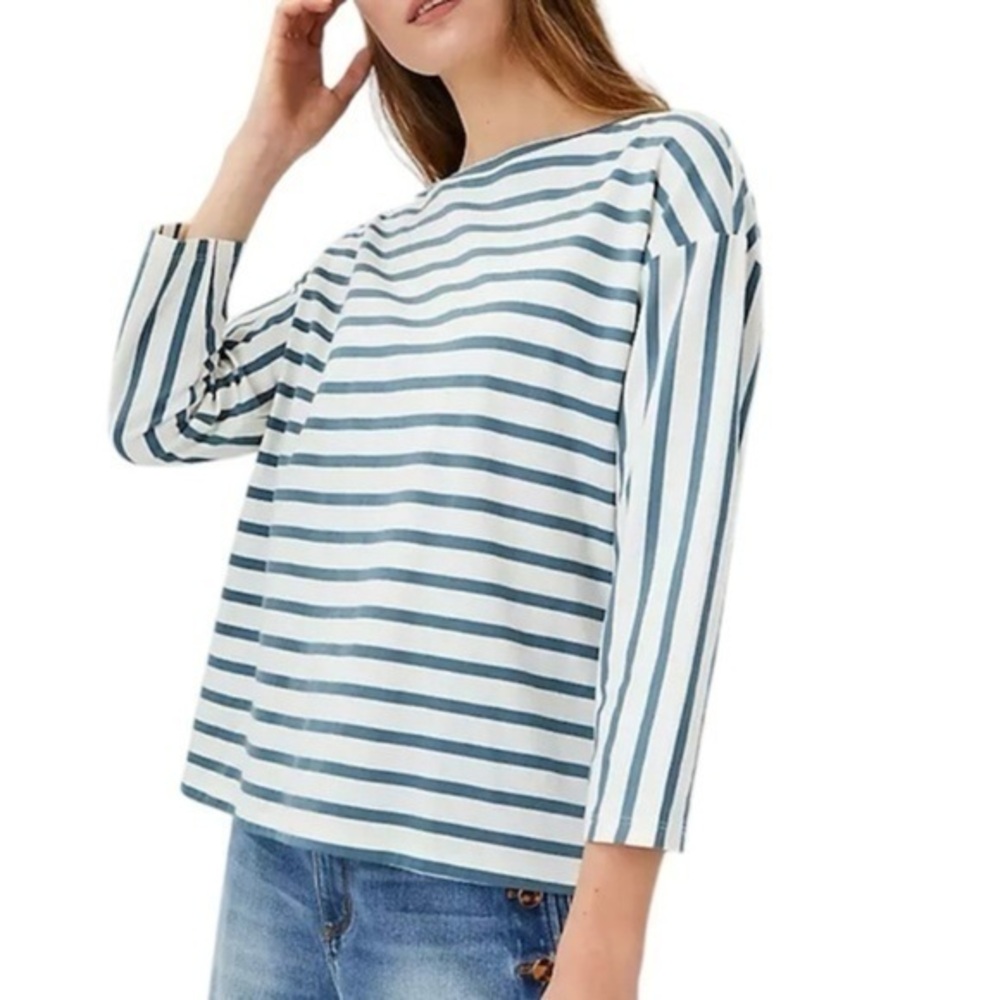 Ann Taylor Boat Neck Striped Pima Cotton Tee